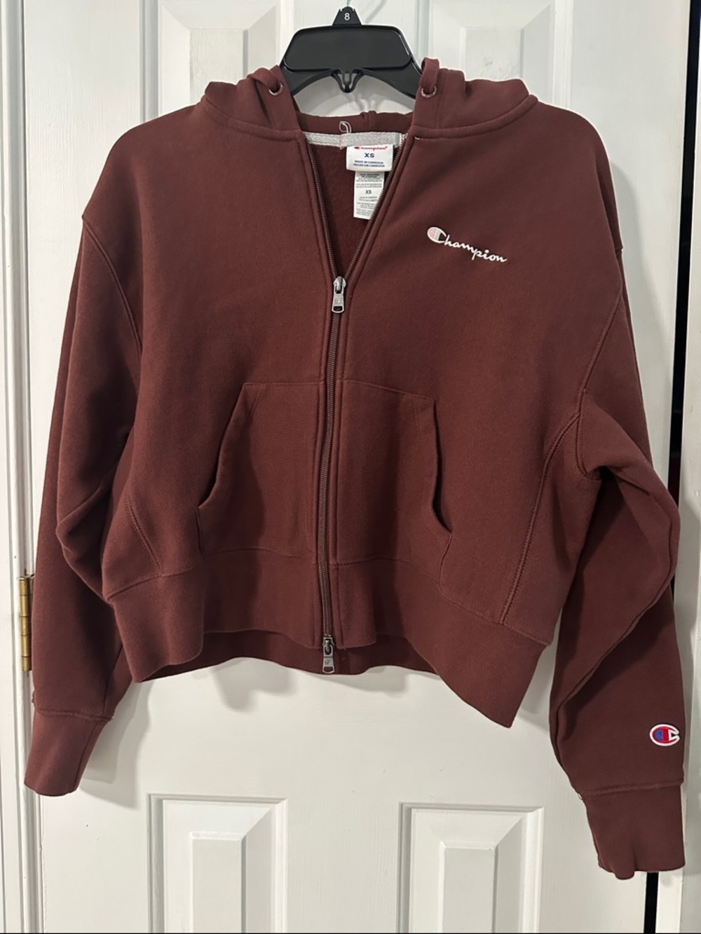 Champion Cropped Zip-Up Hoodie in Brown Size XS Extra Small